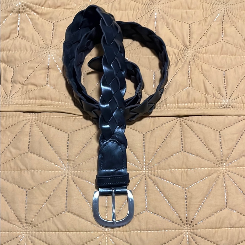 Black Braided Leather Belt with Silver Buckle